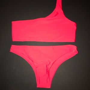 Red one shoulder swim suit